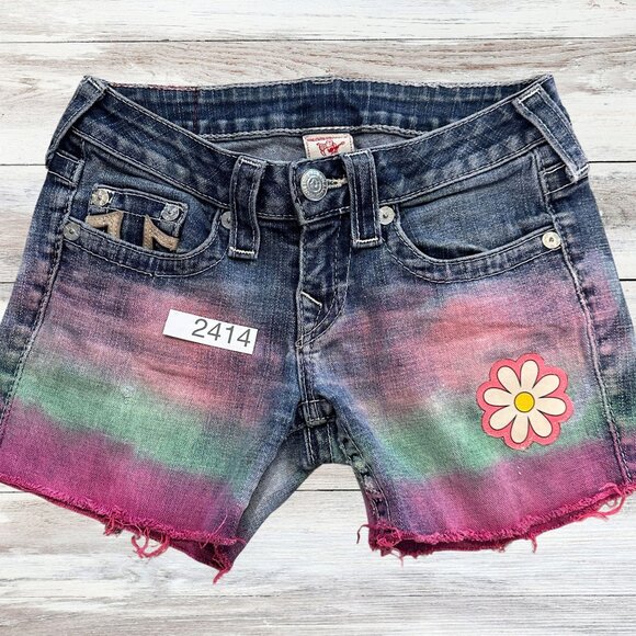 Y2K True Religion Section Johnny Hippie Tie Dye Women’s Denim Cut Off Shorts 26 - Picture 3 of 7